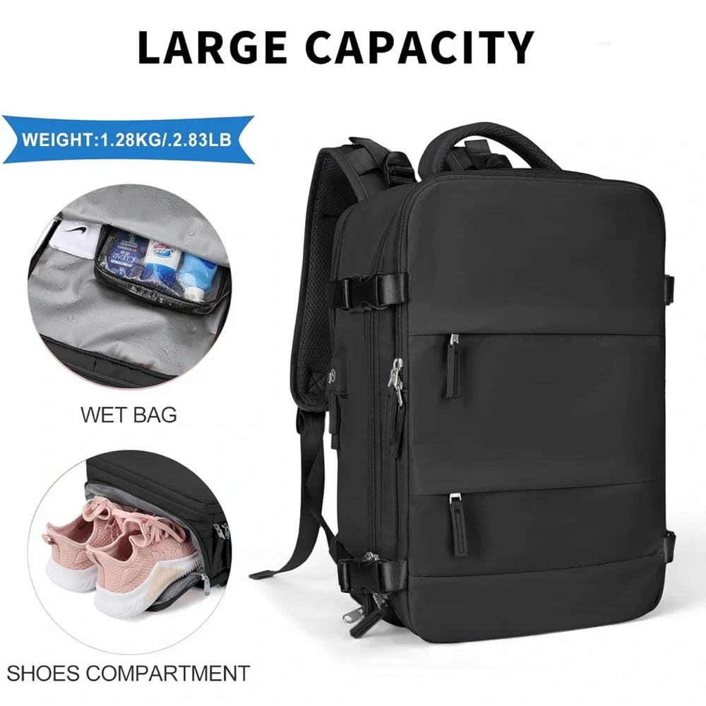 NWT- Travel Carry On Backpack in Black - Picture 3 of 15